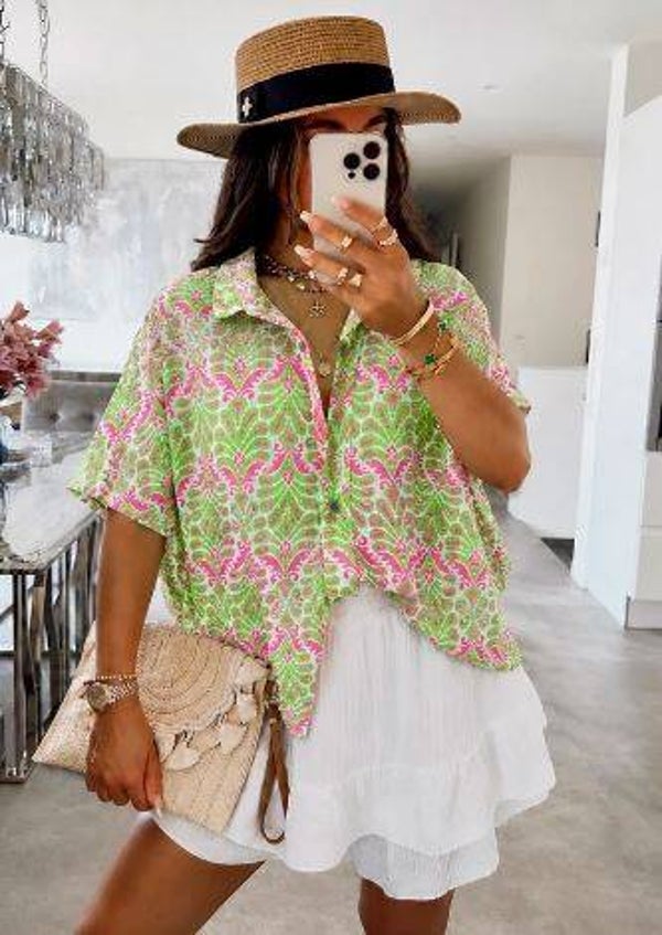 Ibiza Bloom Blouse – Lime Pink