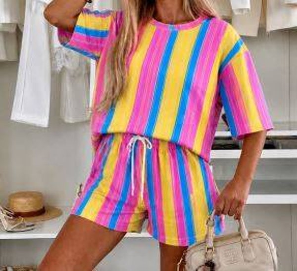 Sunset Stripe Lounge Set koningsblauw
