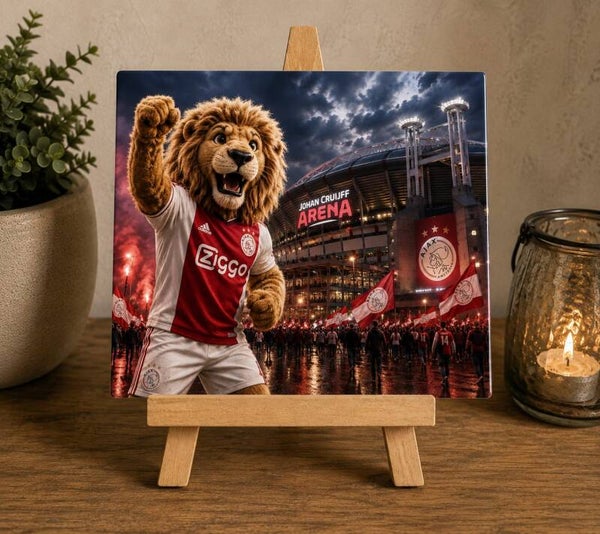 Tegeltje: Stadion de Arena met mascotte