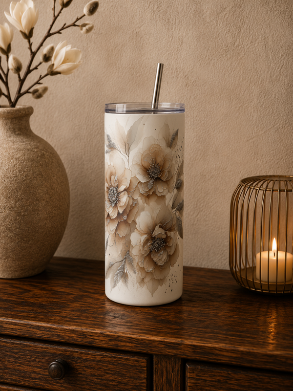 Tumbler: Bloemen warm beige