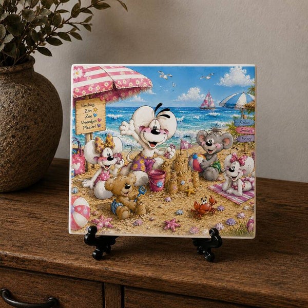 Tegeltje: Diddle op het strand met vriendjes