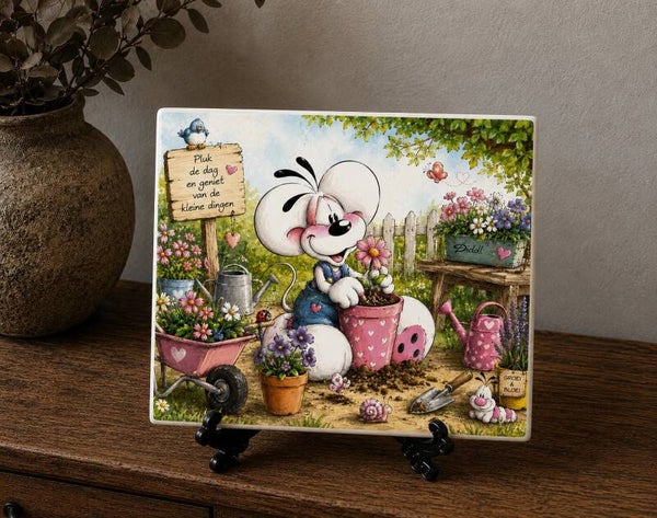 Tegeltje: Diddle tuinieren in de tuin