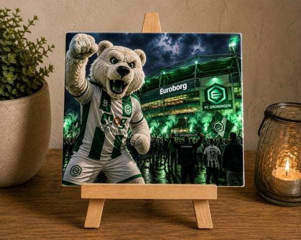 Tegeltje: Stadion Euroborg met mascotte