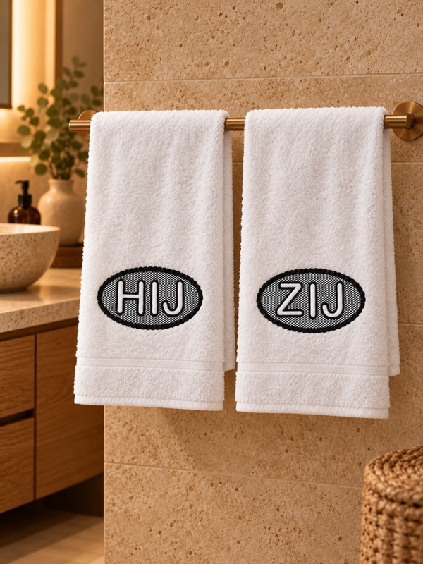 Set geborduurde handdoeken: HIJ en ZIJ