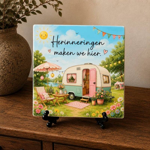 Tegeltje:  Herinneringen maken we hier
