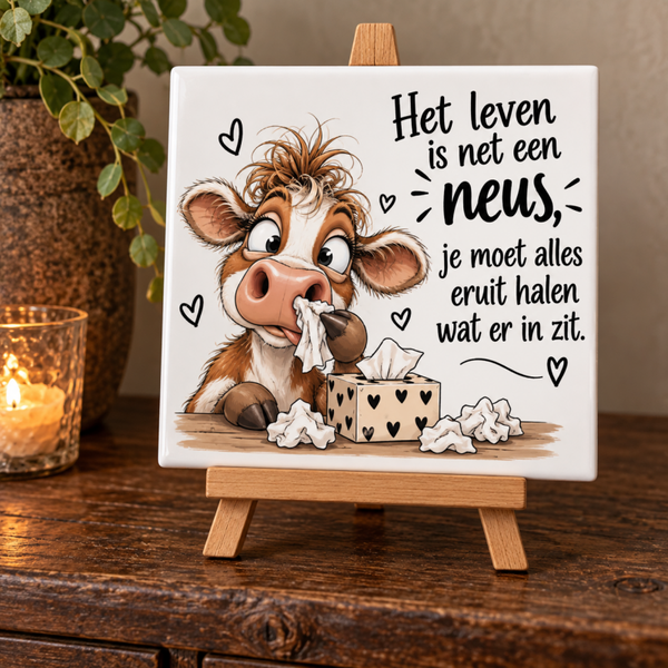 Tegeltje: Het leven is net een neus, je moet eruit halen wat erin zit met koetje