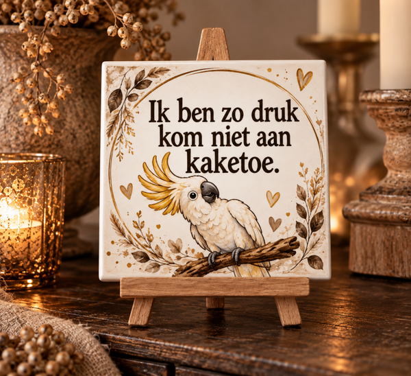 Tegeltje: Ik ben zo druk kom niet aan kaketoe