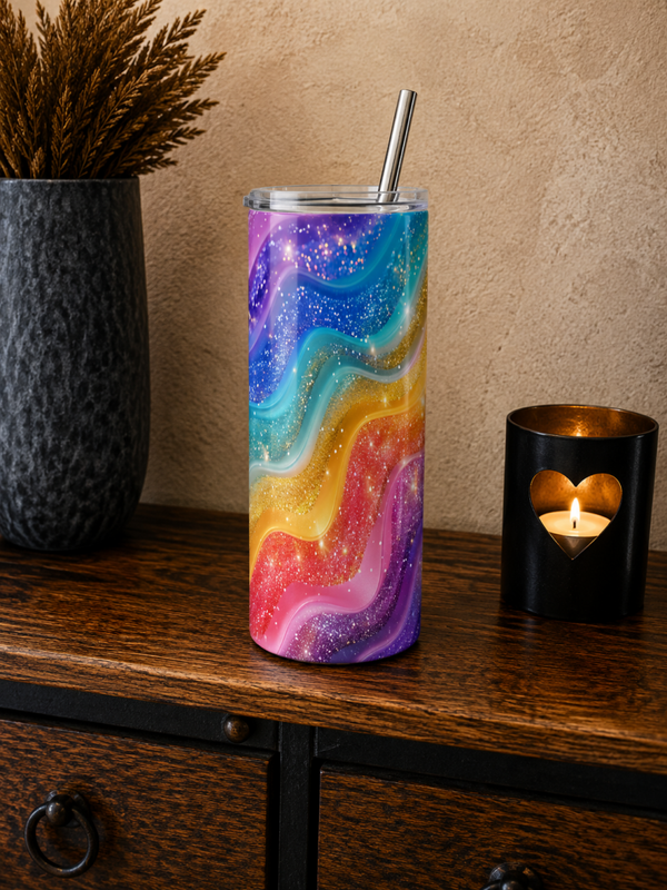 Tumbler: Glitter regenboog kleuren