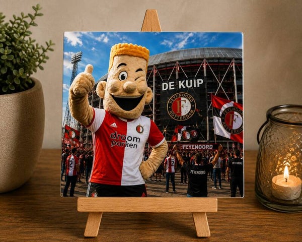 Tegeltje: Stadion de kuip met mascotte