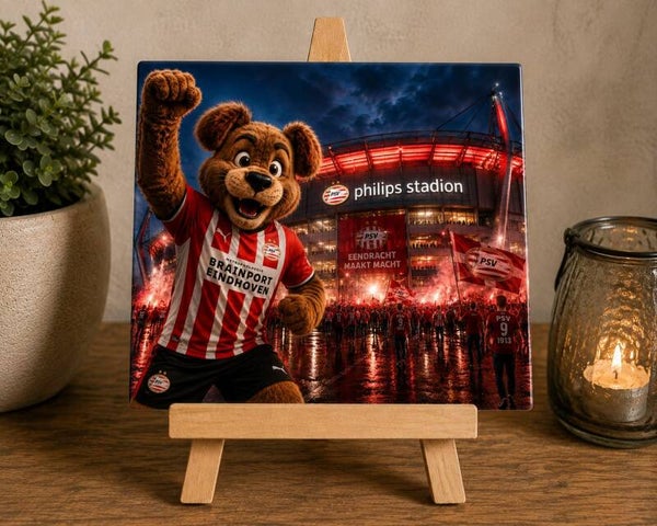 Tegeltje: Philips stadion met mascotte