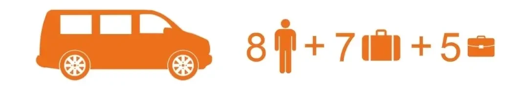 Taxi Bus 7 personen en 7 grote koffers