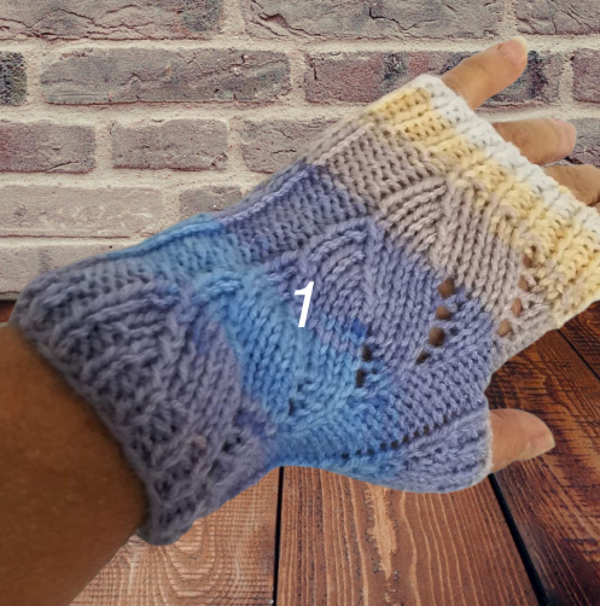 Fingerless Gloves - Blue Cable