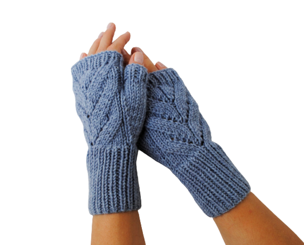 Fingerless Gloves - Blue 'Leaves'