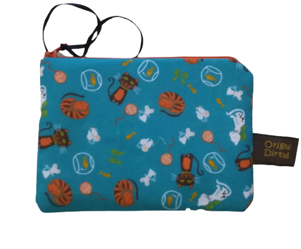 Zippered pouch - turquoise cats