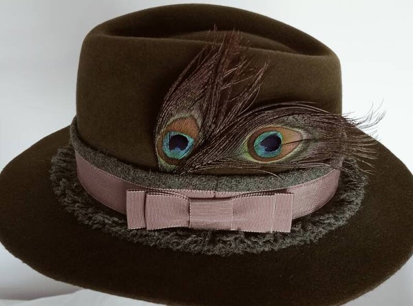 Olive Green Beaver Felt Fedora, by Susannah Black