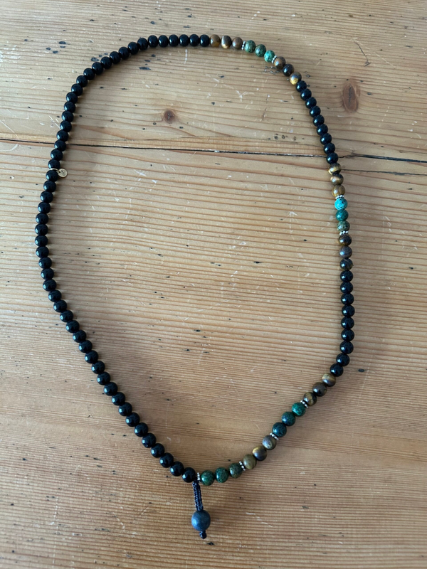 Halskette schwarzer Achat, Tigerauge & Türkis ca. 45cm