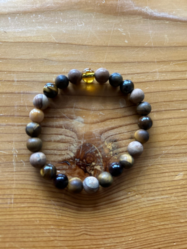 Perlenarmband Tigerauge, Picasso Marmor & Mookait