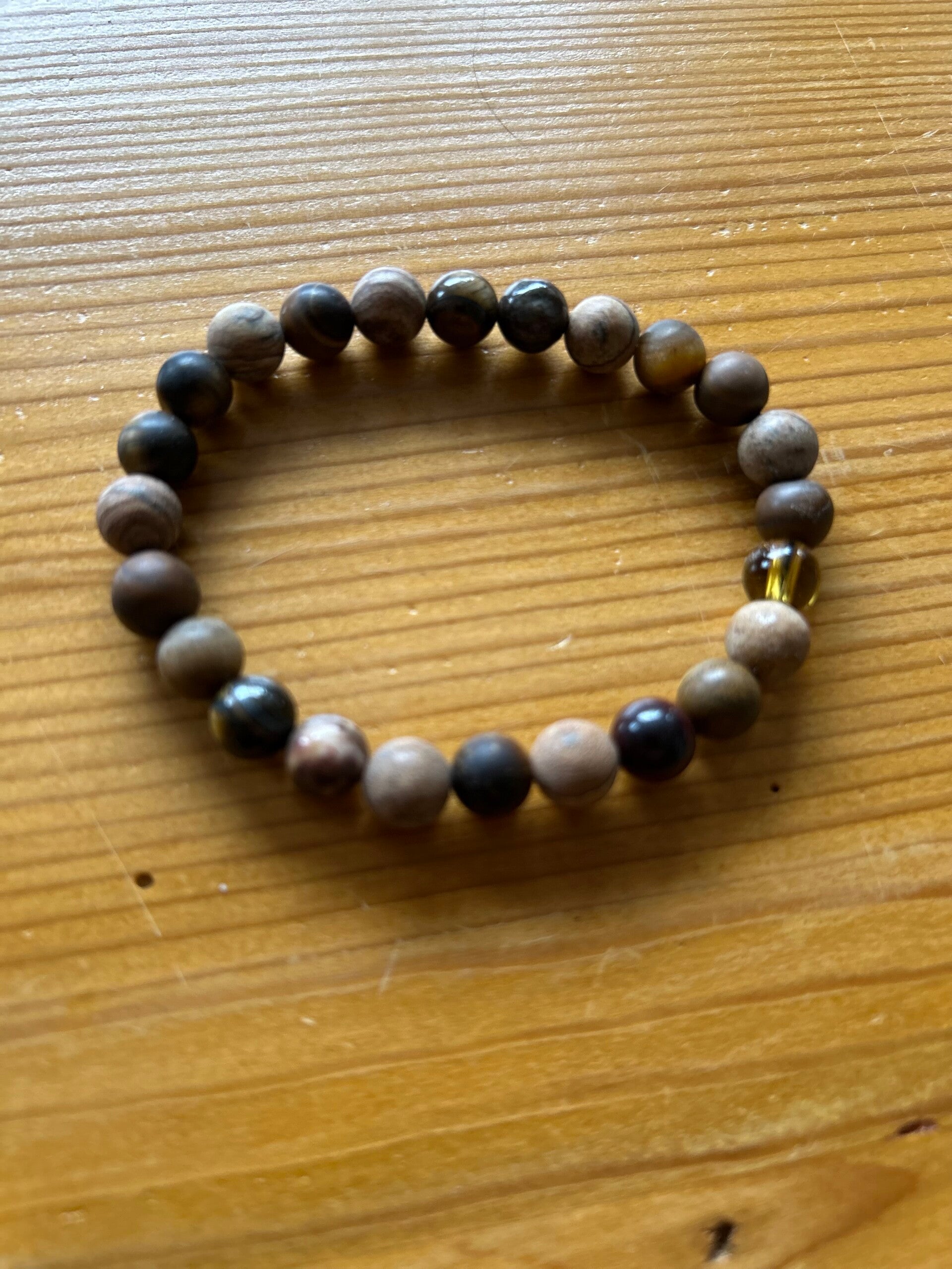 Perlenarmband brauner Achat; Holz & Bernstein