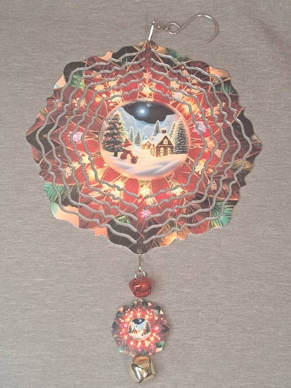 8 inch Christmas Cabin Wind Spinner
