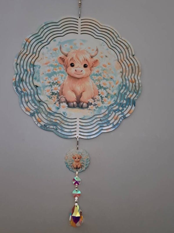 10in Highland cow wind spinner