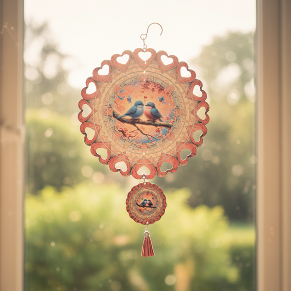 8in Heart laced round wind spinner Love