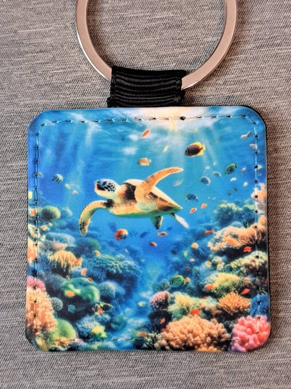 2in square Keychain Faux leather