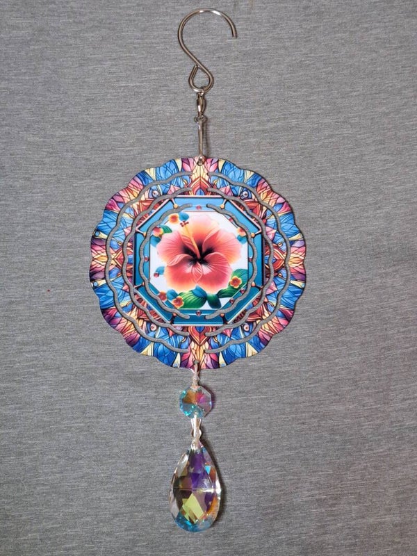 4 inch Hibiscus flower wind spinner