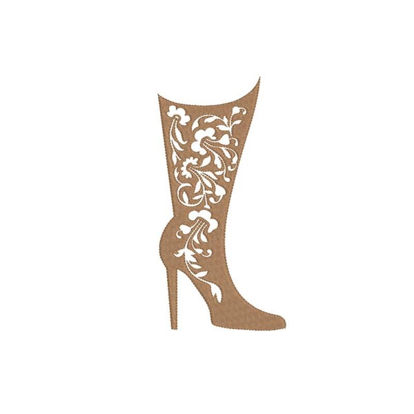 Motif de Broderie Machine Botte à Talon Aiguille Fleurie