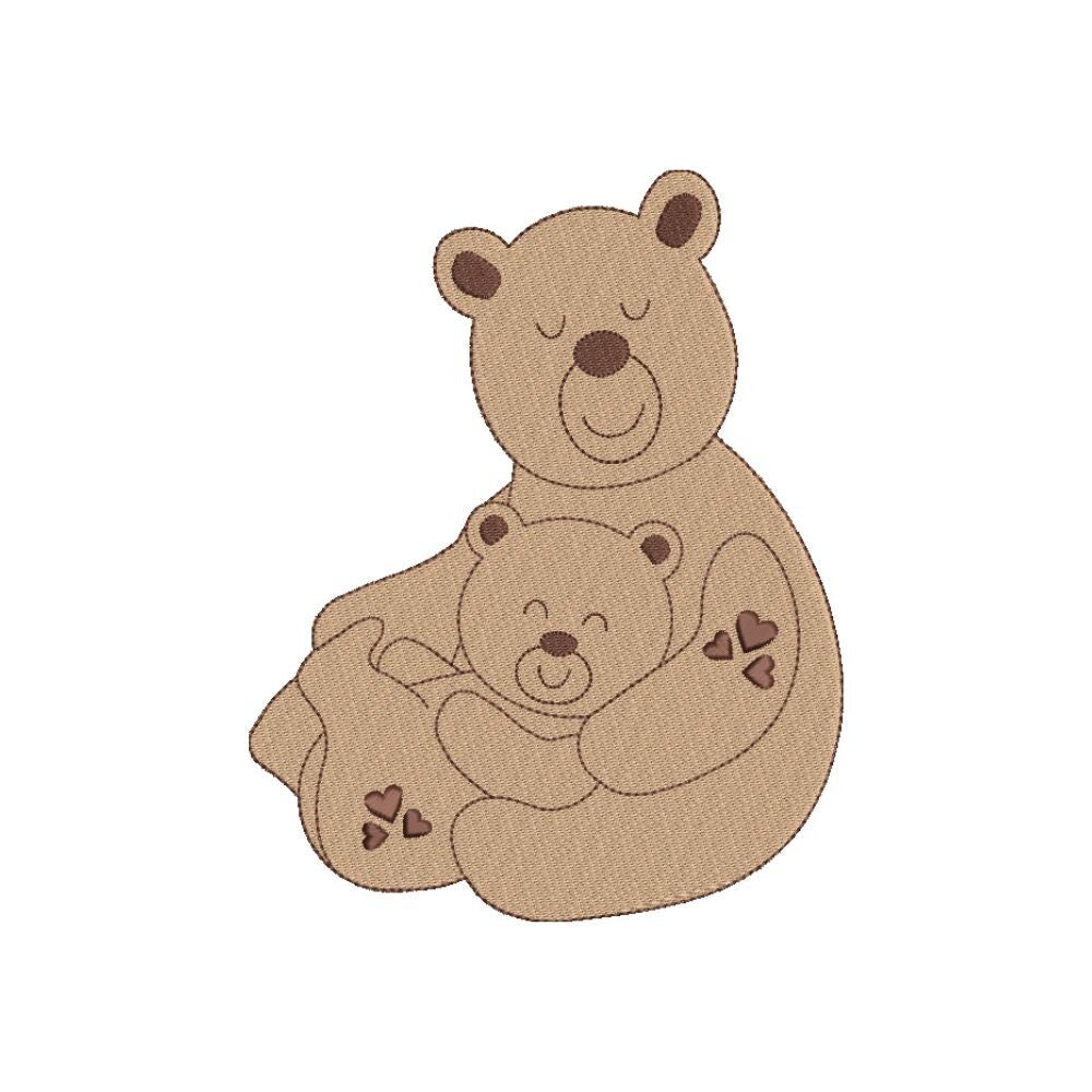 Motif de broderie machine Maman et bébé ours.