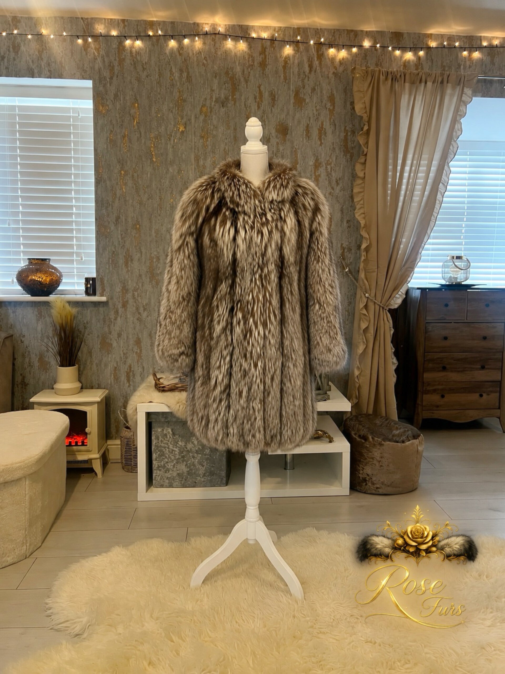 Silver fox fur coat