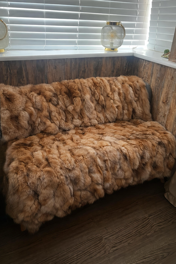 Camel coloured fox fur blanket/throw