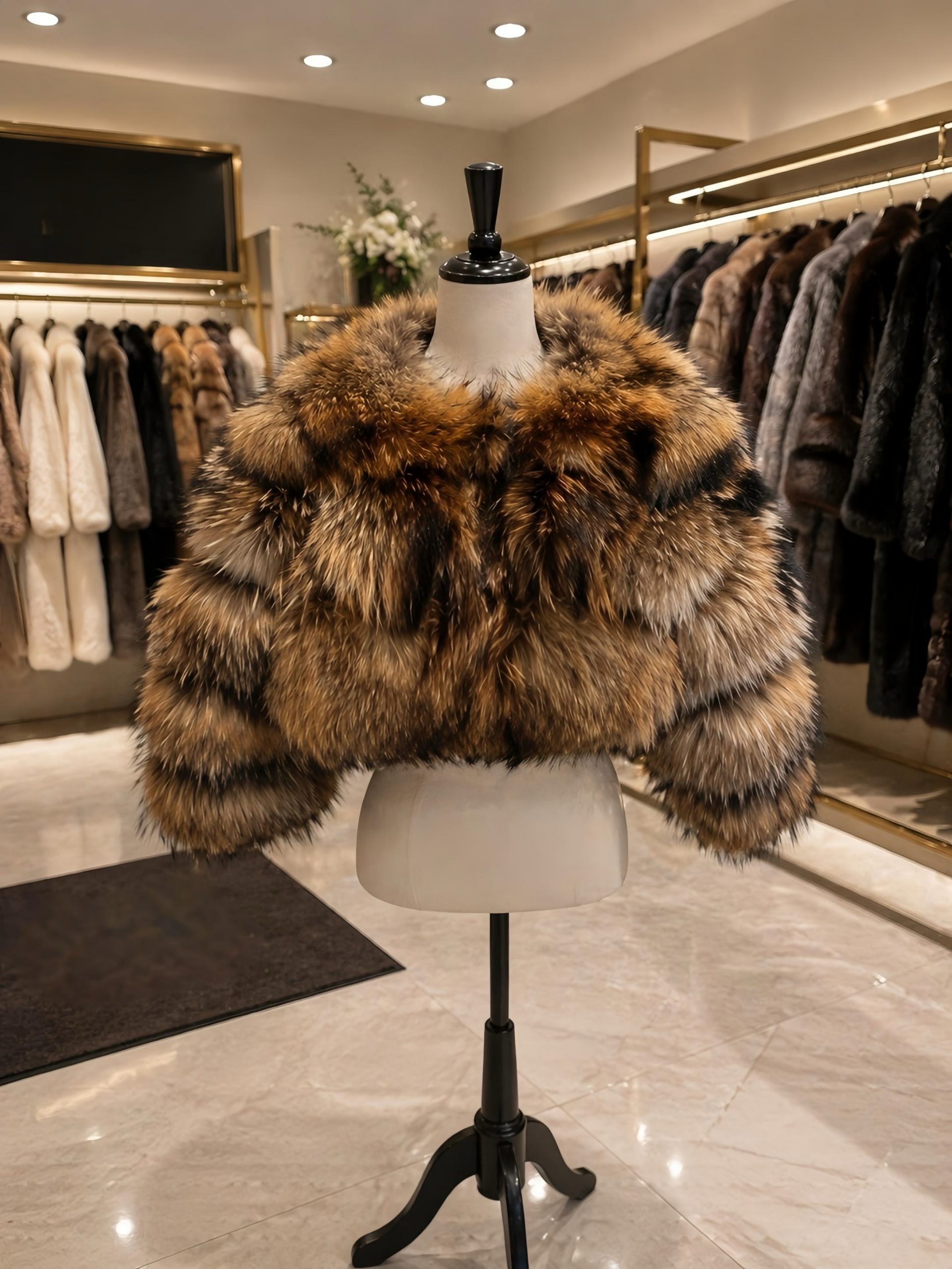 PRE-OWNED. Raccoon fur cropped jacket size Medium
