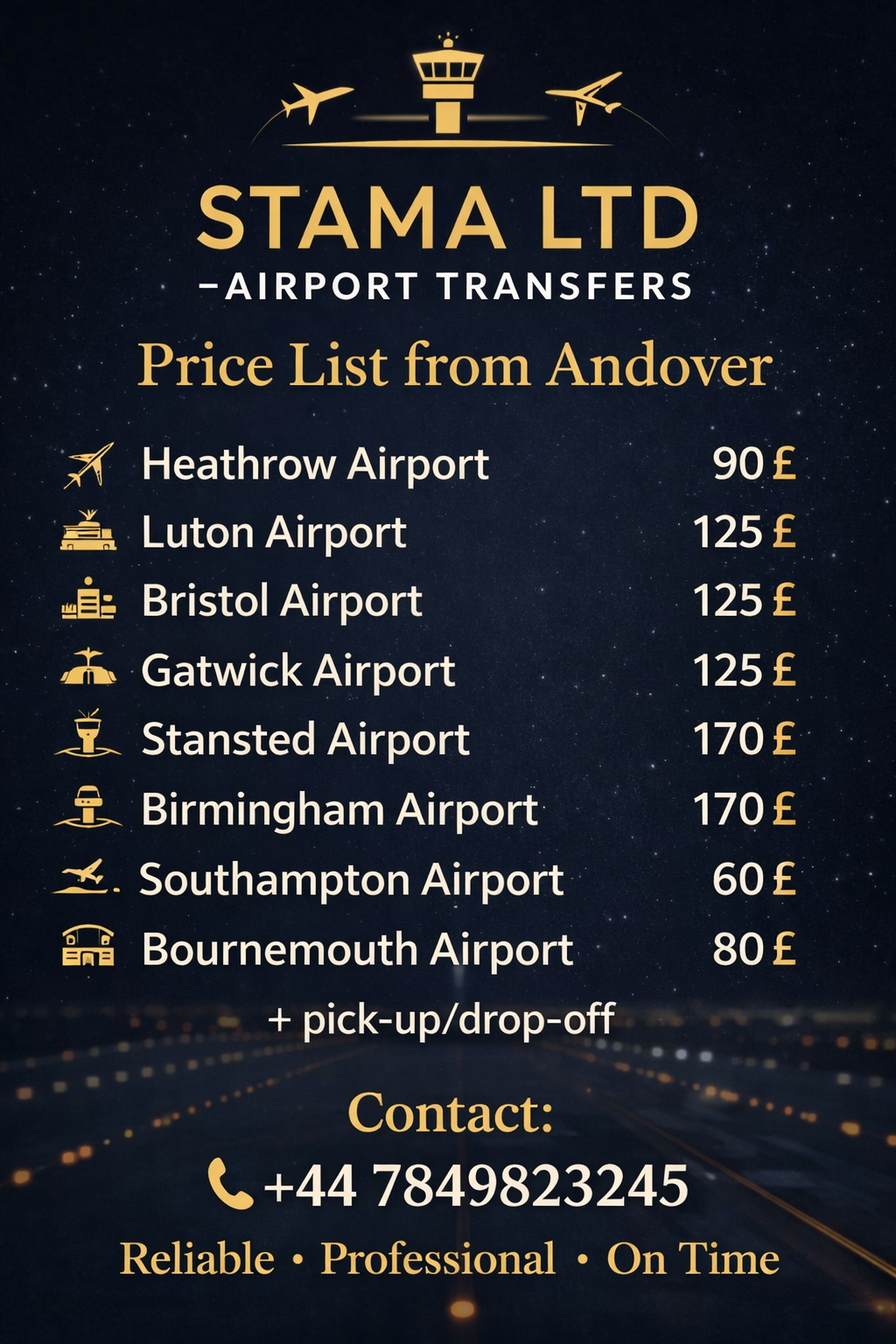 Stama Ltd - airport transfer  from Andover, Hampshire