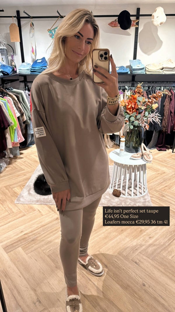 LIFE ISN’T PERFECT LONG SLEEVE SET TAUPE