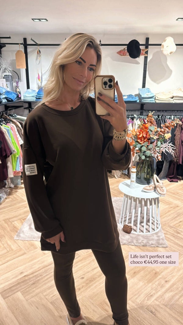 LIFE ISN’T PERFECT LONG SLEEVE SET CHOCO