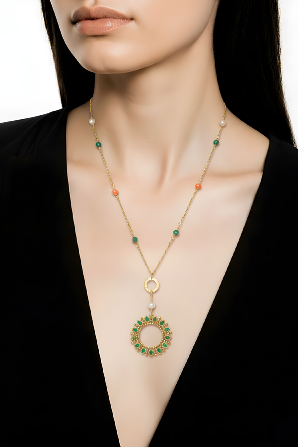 Collier-sautoir en pierres naturelles