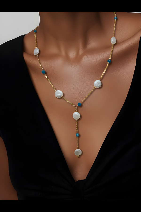 Collier en Y , perles naturelles [ plaqué or 18 carats]