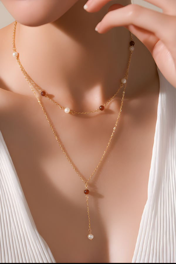 Collier double rangs, + pendant, perles naturelles 🌹