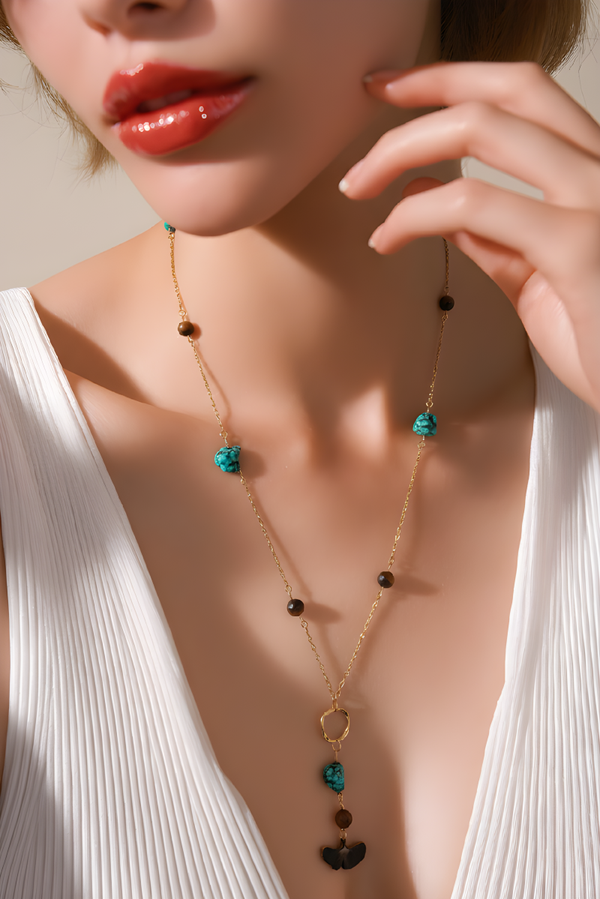 Collier-sautoir en pierres naturelles
