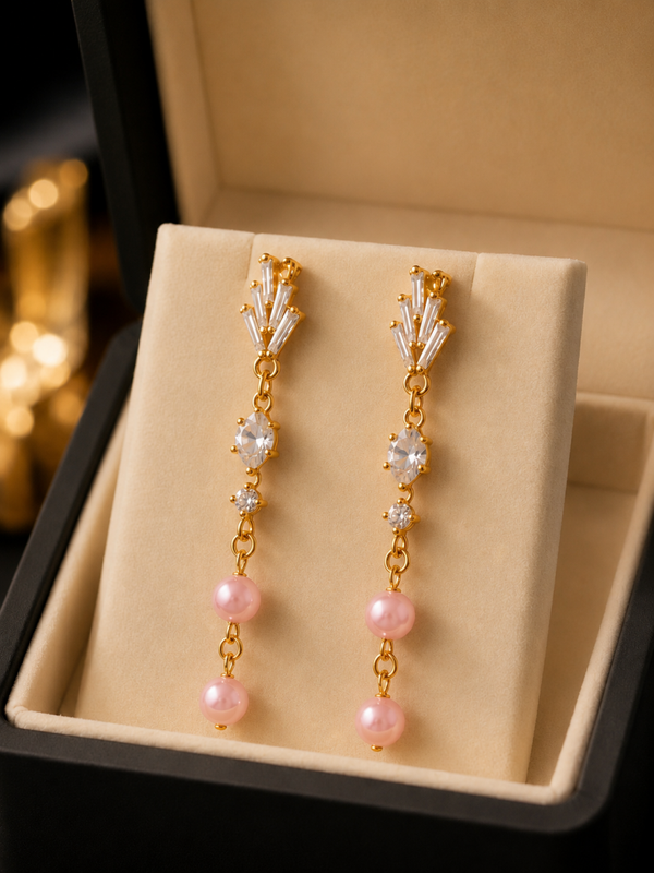 Boucles d’oreilles délicates en pierre naturelle et acier inoxydable doré