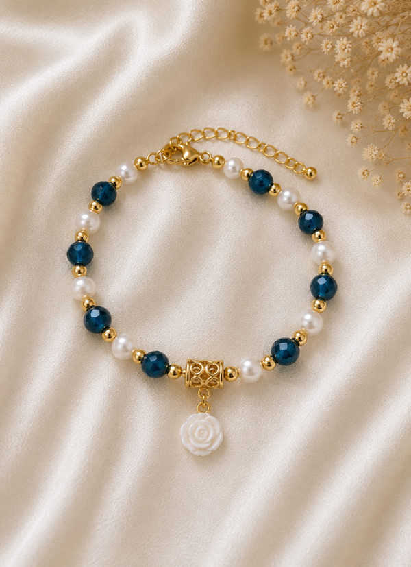 Bracelet de cheville perles d'eau douce & cristaux violet foncé