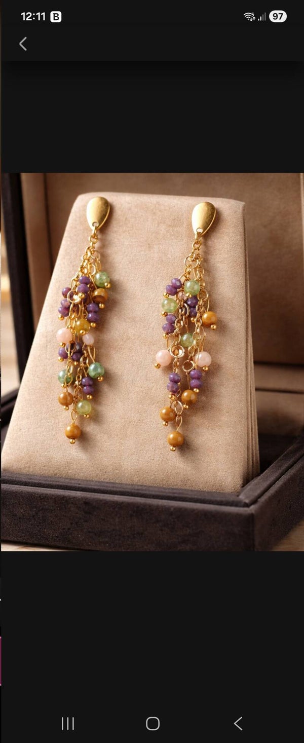 Boucles d'oreilles en pierres naturelles , en forme de grappe.🌹