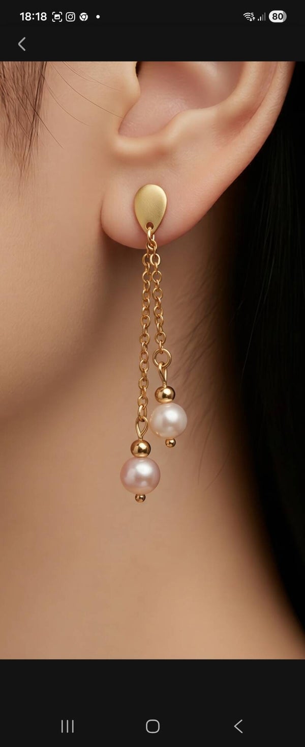 Boucles d’oreilles délicates en pierre naturelle et acier inoxydable doré ✨