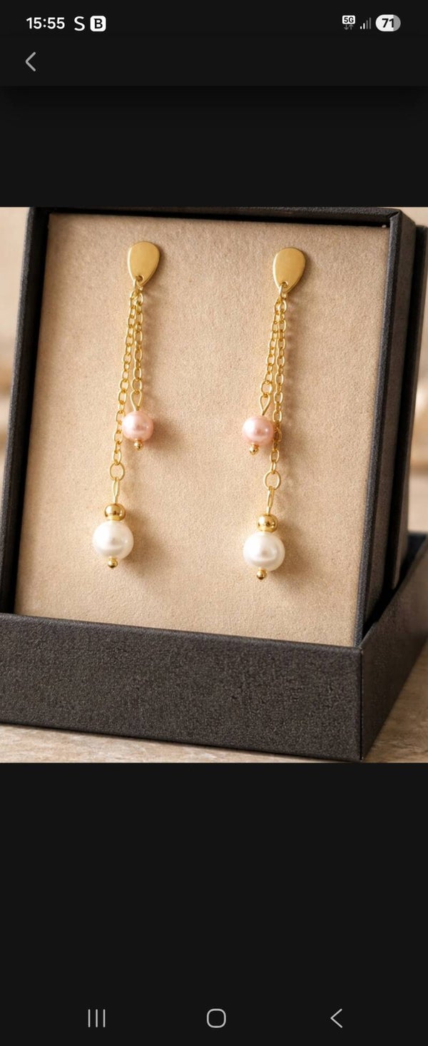 Boucles d’oreilles délicates en pierre naturelle et acier inoxydable doré ✨