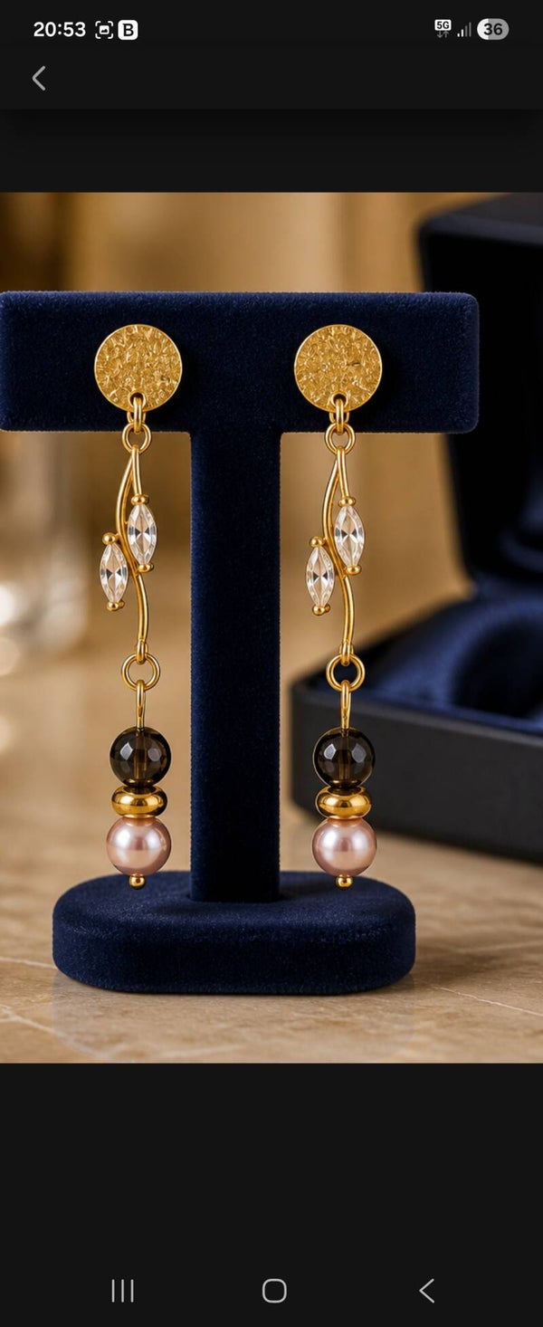 Boucles d’oreilles délicates en pierre naturelle et acier inoxydable doré
