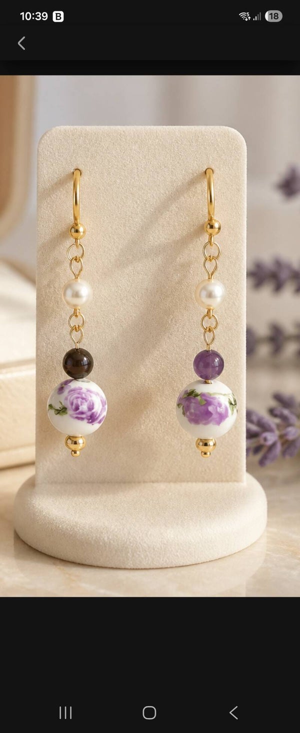 Boucles d’oreilles délicates en pierre naturelle et acier inoxydable doré ✨