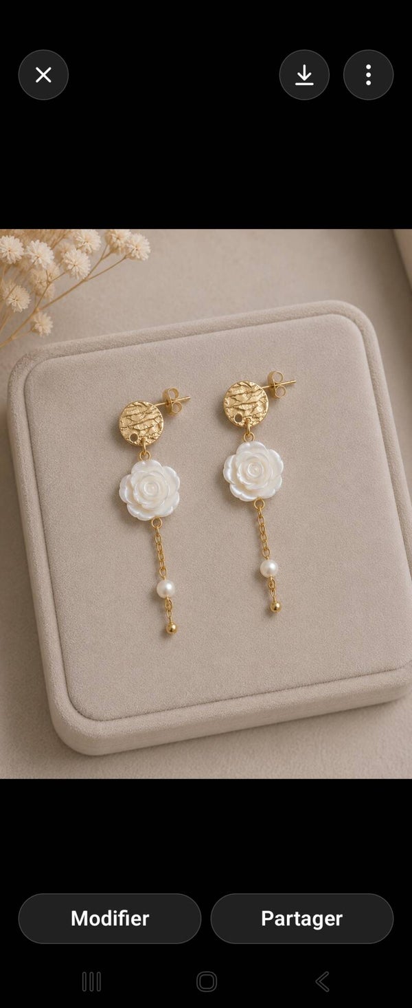 Boucle d'oreille en nacre motif. " fleur "