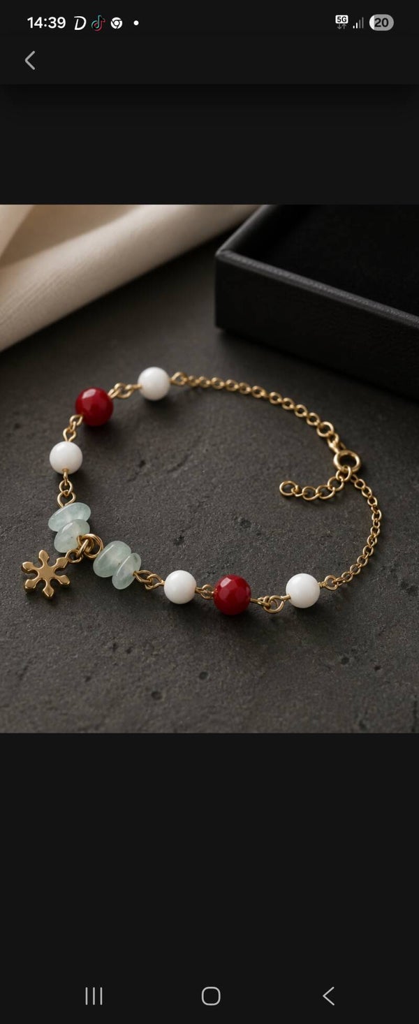 Bracelet de cheville en pierre naturelle et acier inoxydable doré