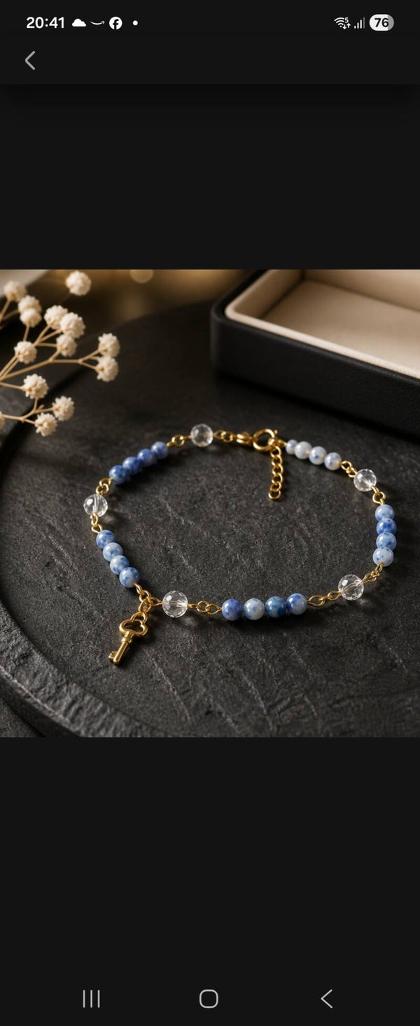Bracelet de cheville artisanal en perles à facettes et verre tchèque & sodalite 🌸