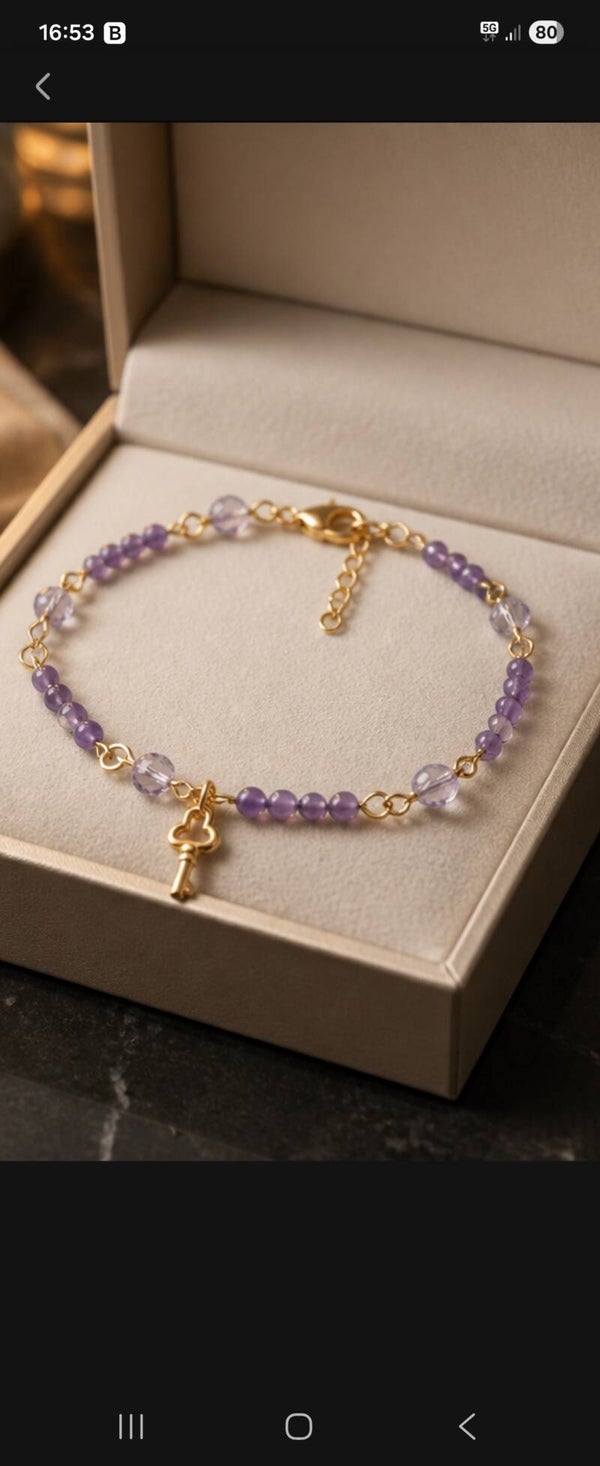 Bracelet de cheville artisanal en perles à facettes et verre tchèque & améthyste 🌸